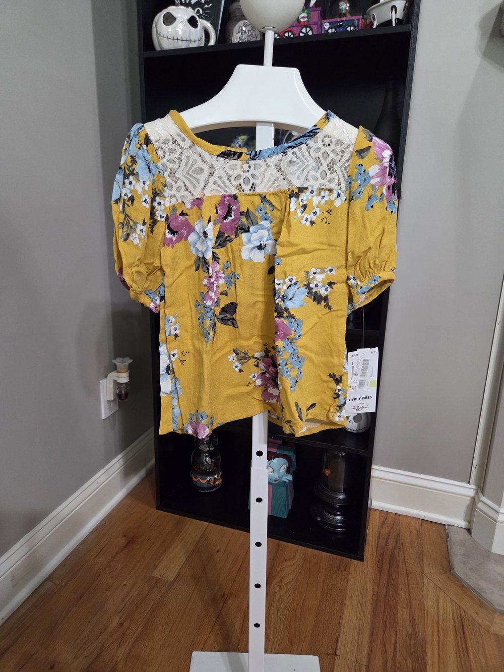 Takara Mustard Yellow Floral Lace-Yoke Girls Blouse